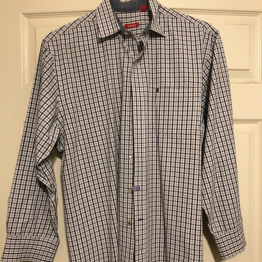 Izod large white tan black button down dress shirt